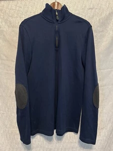 Banana Republic Herren Large Tall 1/4 Reißverschluss Baumwolle Pullover Sweater blau Ellenbogenaufnäher - Bild 1 von 22
