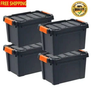 5 Gallon Plastic Storage Box Container Heavy Duty Fishing Tool Black, Set of 4 - Picture 1 of 14