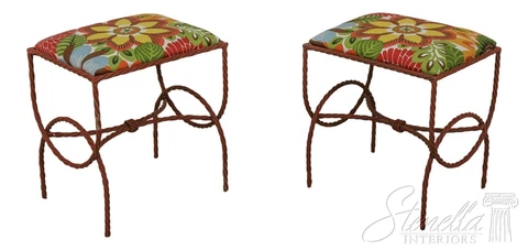 59587EC: Pair Modern Print Rope Twist Iron Base Benches Cover