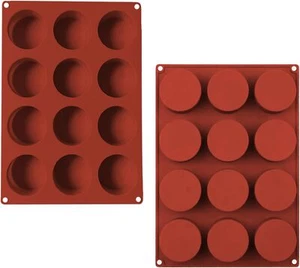 2 Pack Round Chocolate Molds, 12-Cavity Silicone Mini Cake 2Pcs/12-Cavity, B - Picture 1 of 7