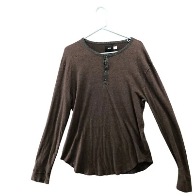Camiseta Henley Manga Larga BDG Para Hombres M Marrón Tejido Gofre Ligera Mezcla de Algodón Foto 1 de 4
