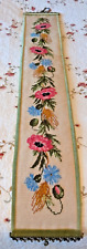 Vint.  Bellpull Tapestry Wall Runner Floral Needlepoint Gold Tone Metal Hardware