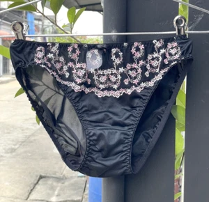 Bragas de bikini vintage sedosas de poliéster negras transparentes de encaje floral de nailon talla 7-8 - Imagen 1 de 24