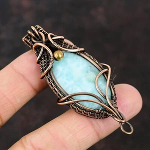 Larimar Gemma Gioielli Rame Regalo per Damigella D'onore Filo Avvolto Ciondolo 2,64" - Foto 1 di 7