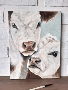 Pintura de vaca granja arte original 12 por 16 retrato de mascotas lienzo arte de pared al óleo. - Imagen 1 de 8