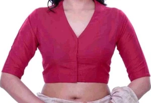 Langarm Sari Bluse | V-Ausschnitt Baumwolle Saree Bluse | Formal Wear Saree Top - Bild 1 von 5