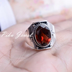 Faceted Garnet Oval Gemstone 925 Sterling Silver Jewelry Spacial Occasion Ring - Picture 1 of 7