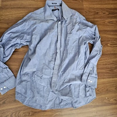  Tommy Hilfiger Men's Regular Fit Blue Long-Sleeve Button-Down Shirt XL 17 34/35 - Imagem 1 de 4