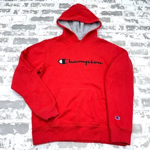 Champion Hoodie Boys Large Red Black Sweatshirt Sweater Spell Out Logo Youth A44 - Picture 1 of 10