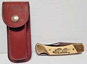 VINTAGE SCHRADE SCRIMSHAW SC 507 POCKET KNIFE W/SCHRADE SHEATH - Picture 1 of 5