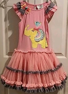 VESTIDO Emily Rose Niña Talla 7 ROSA Gris Elefante Tutú Falda Tul Mangas Volantes - Imagen 1 de 12