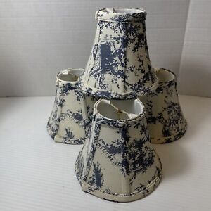 French Toile Blue White Cream Chandelier Clip 5" Lamp Shade -  EUC (4 available)