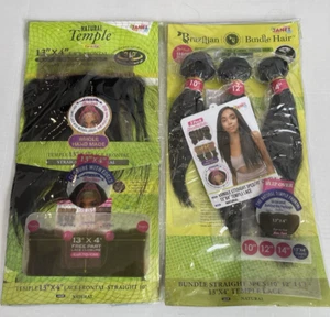 JANET Brazilian Bundle Natural Hair  Straight with temple frontal - Picture 1 of 4