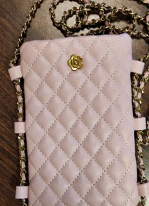 Montana West Vegan Leather Pink Quilted Cell Phone Holder Chain Crossbody Bag - Picture 1 of 8