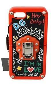 DOLCE & GABBANA Phone Case Orange Printed Silver Metal Lock iPhone 7-8 RRP $600 - Picture 1 of 8