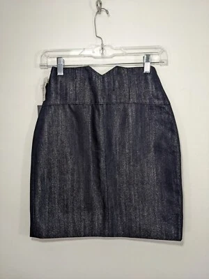 NUEVO CON ETIQUETAS Aritzia Talula Bustier Denim Jean Mini Falda Talla 0 Tiro Alto Cremallera Expuesta Foto 1 de 4