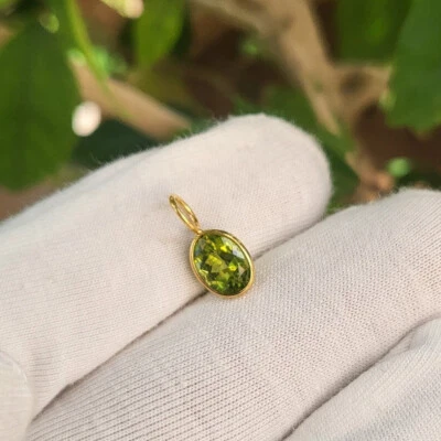 14k Solid Gold Peridot Necklace, September Birthstone Charm Pendant For Nacklace - Image 1 of 4