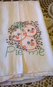 HAND MADE FROM SACKS? VINTAGE 1 TOWEL/TABLECLOTH 27X27 EMBROIDERIED PIE ME BABS - Picture 1 of 3