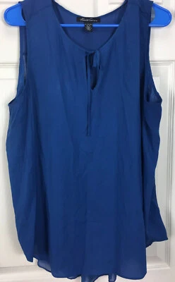 Blusa Top Kenneth Cole Talla XL Azul Espalda Transparente Sin Mangas Foto 1 de 4