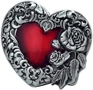 Red Heart Rose Belt Buckle Metal BU198 - Picture 1 of 1