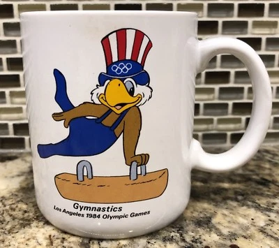 Vtg 1984 Olympics XXIII Mug Los Angeles USA Gymnastics Pommel Horse Coffee Cup - Image 1 of 4