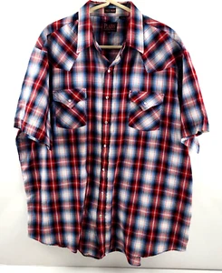 PLAINS Western Wear Big Man Blue Red White Stripe Pearl Snap Shirt 2X Cowboy SS - Picture 1 of 5