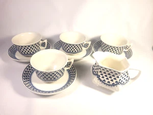 4 teacups & creamer Adams English Ironstone Brentwood Blue Clover Wedgwood - Picture 1 of 17