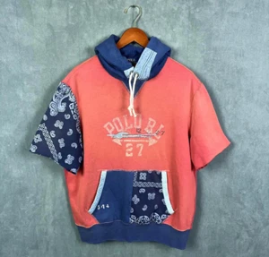 Polo Ralph Lauren Bandana Patchwork Short Sleeve Fleece Hoodie with Pocket Small - Picture 1 of 8