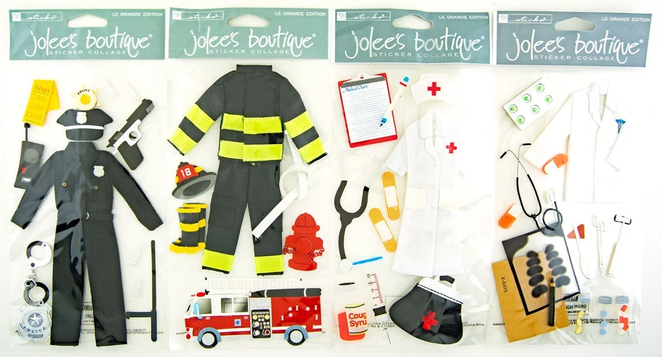 Jolee's Boutique Pegatinas Collage Lote de 4 piezas Bombero Oficial de Policía Doctor Enfermera Foto 1 de 4