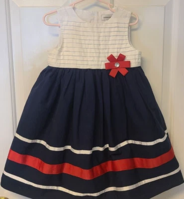 Red/White/Blue Patriotic Dress Tulle 4th of July  Satin Ribbons Flower ~ Size 4T - Image 1 of 4