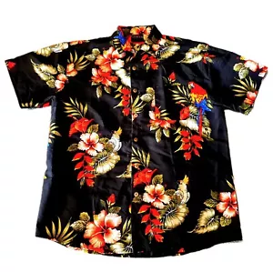 Lowes Men's Hawaiian Shirt Size XL Black Hibiscus Flowers & Tropical Birds Print - Bild 1 von 9