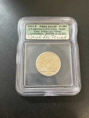 2001 S PROOF SILVER STATE QUARTER ICG PR-69 DCAM - SARAH-LEE TERRAT SIGNED - 25C - Image 1 of 2