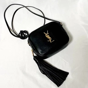 Saint Laurent YSL Mini Lou Camera Bag Black Leather Tassel Crossbody Gold Auth - Picture 1 of 11