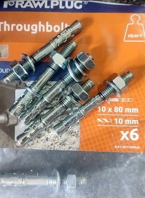 10 x Rawlplug R-XPT perno pasante acero galvanizado M10 x 80 mm de largo  Foto 1 de 2