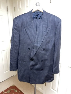 Pal Zileri Suit Men’s Black Pinstripe Wool Italy VTG 90s Double Breasted Sz 42R - Image 1 of 4