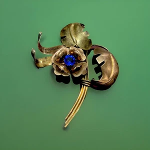 Broche prendedor vintage Harry Iskin flor piedra azul 1/20 oro 10k 3 pulgadas de largo - Imagen 1 de 8