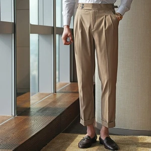 Neu High Waist Herren Business Retro Button-Down Hose Neapel Anzughose Freizeit - Bild 1 von 25