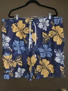 Consensus Shorts Swimwear Trunks Mens Sz XL Tropical Navy Yellow Lots of Pockets - Picture 1 of 7