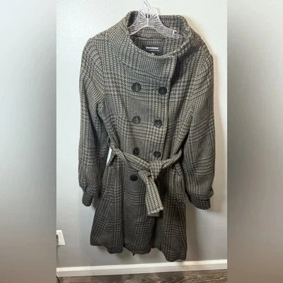 Abrigo de lana Coffeeshop para mujer verde/negro doble botonadura pata de gallo talla mediana Foto 1 de 4