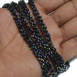 Cuerda metálica con cuentas de semillas de arco iris de 1 mtr para collar - Imagen 1 de 8