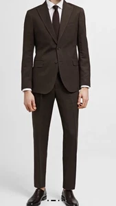 MNG by Mango Herren Leinen Zweiteiler Anzug Braun Leinen Größe 38 Slim Fit  - Bild 1 von 20