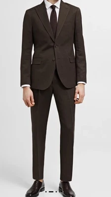 MNG By Mango Man Linen Two Piece Suit Brown Linen Size 38 Slim Fit  - Image 1 of 4