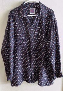 Camicia 1 800 uomo L seta bottoni manica lunga vintage astratta funky street wear - Foto 1 di 11