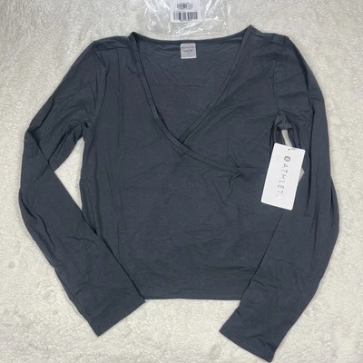 Athleta Shirt Women's Medium Dark Gray Long Sleeve With Ease Wrap Top Yoga Gym - Image 1 of 4