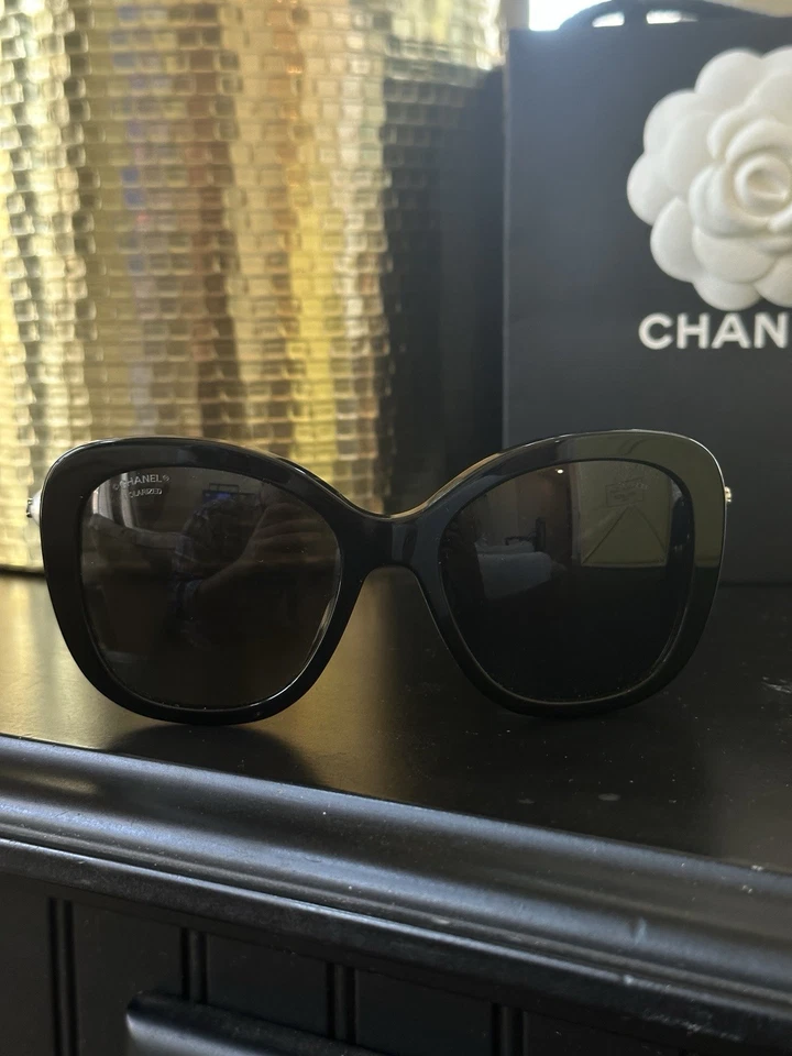CHANEL CH5339H c501/S8 3P  Polarized Pearl Sunglasses, Black Matte/Purple - Image 1 of 4