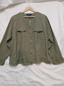 Ellen Tracy Womens Green Jacket Sz 2X Linen Rayon Blend Lagenlook Classic Boho - Picture 1 of 9