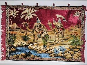  Tapiz vintage grande de montaje en pared para camellos y jinetes con flecos-56" x 39 - Imagen 1 de 10