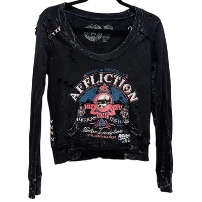 Sudadera negra bordada envejecida pequeña Affliction American Customs 1973 Foto 1 de 4