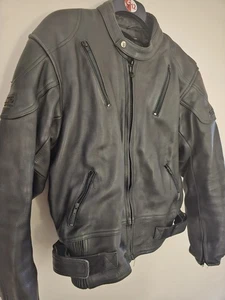 RHINO VINTAGE BLACK MENS MOTORCYCLE HEAVY LEATHER JACKET SIZE GB 46 - Picture 1 of 15
