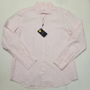 $298 New EMANUEL BERG Seersucker Shirt Men's XL X-LARGE 17.5 EU 44 Pink Striped - Picture 1 of 7